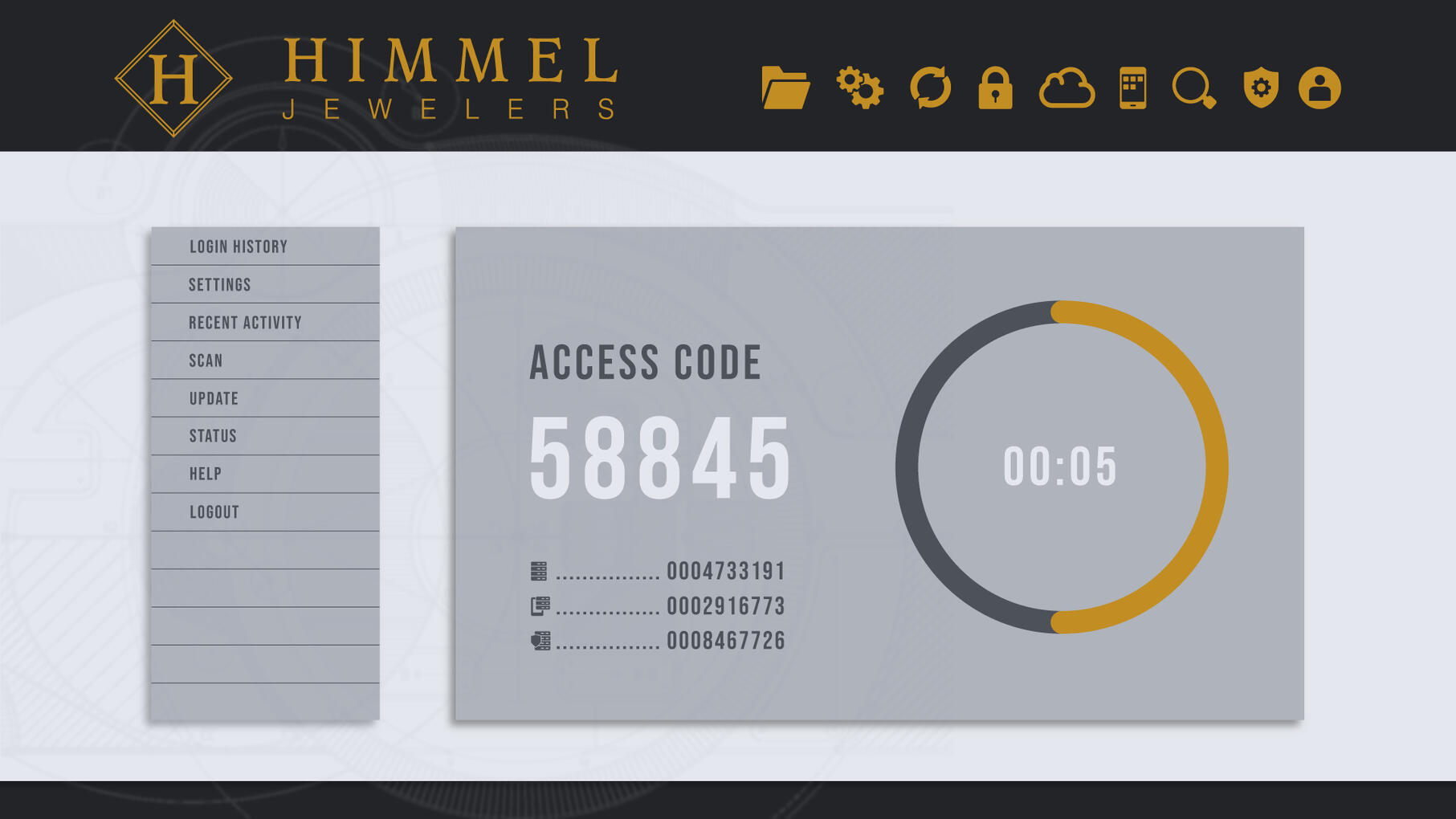 Security App UI (Himmel Jewelers Logo by Marion Pon)