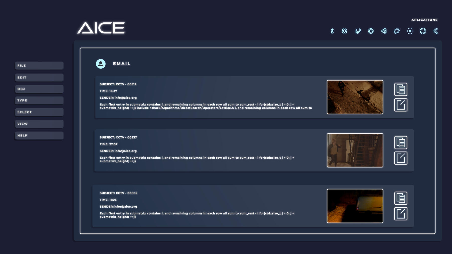 Int AICE Headquarters Internal App UI/Various VFX Screens